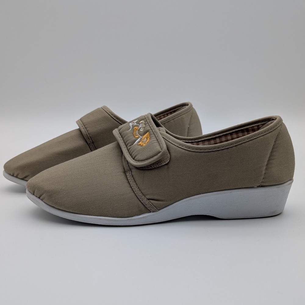 Mirak Women's Beige Canvas Wedge Flats Flower Embroidery Comfort Shoes 7